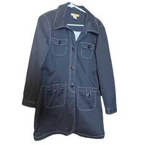 Tulle Y2K‎ Black Button Long Jacket Women's Size Large Korea Stretch Retro Coat